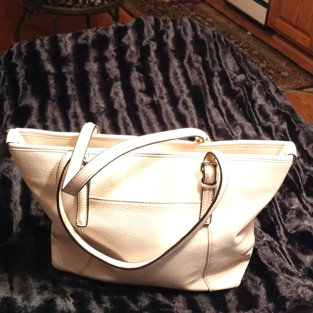 Anne Klein Ivory White Women's Faux Leather Purse Tote Bag Satchel Lion Logo - Picture 5 of 15